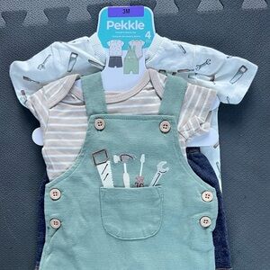 Brand new 4 pieces baby boy overall short set